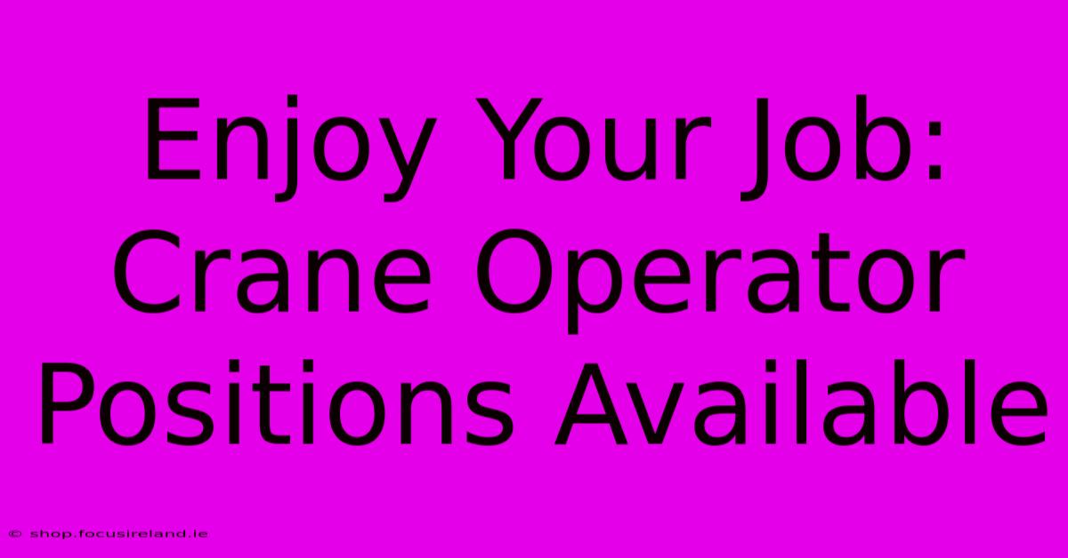 Enjoy Your Job: Crane Operator Positions Available