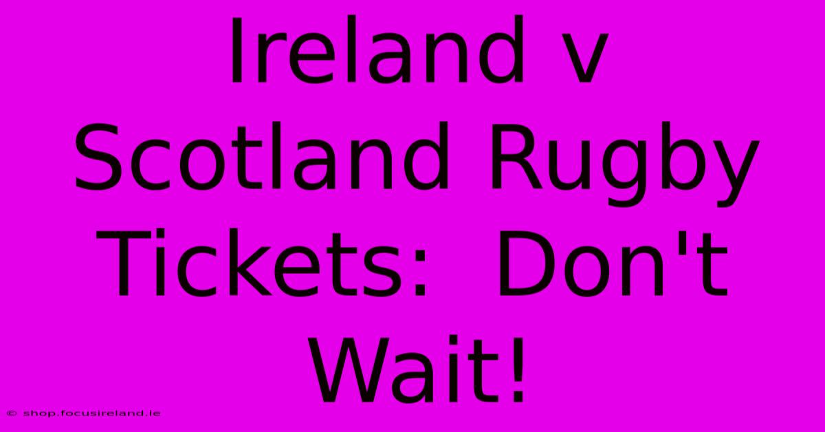 Ireland V Scotland Rugby Tickets:  Don't Wait!